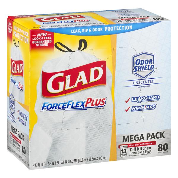 Glad ForceFlex Plus Unscented Mega Pack 13Gallon Tall Kitchen