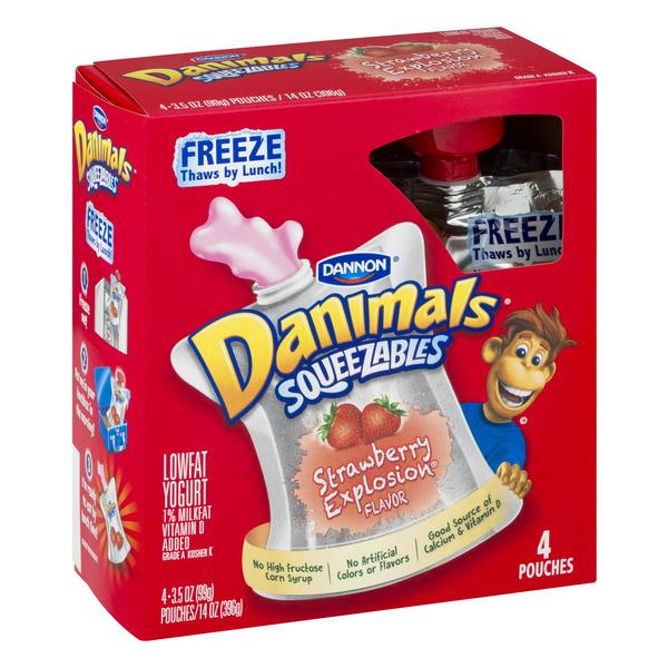 Dannon Danimals Lowfat Yogurt Pouches Strawberry Explosion 4 3 5