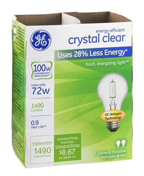 GE Energy Efficient Crystal Clear 72 Watt General Purpose Halogen Bulbs ...