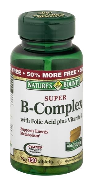 Nature's Bounty Vitamin Tablets Super B-Complex with Folic Acid plus ...