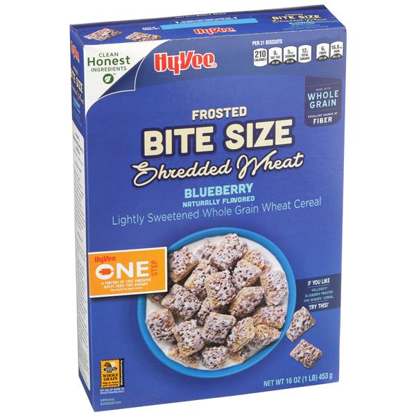 Hy-Vee One Step Frosted Bite Size Shredded Wheat Blueberry Cereal | Hy ...