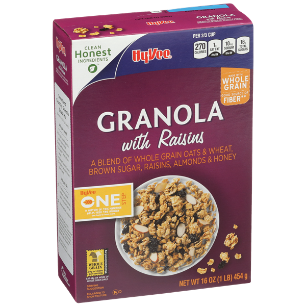 HyVee One Step 100 Natural Granola Oats, Honey & Raisins Cereal Hy