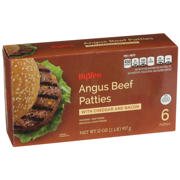 HyVee Angus Beef Patties With Cheddar And Bacon 6Ct HyVee Aisles