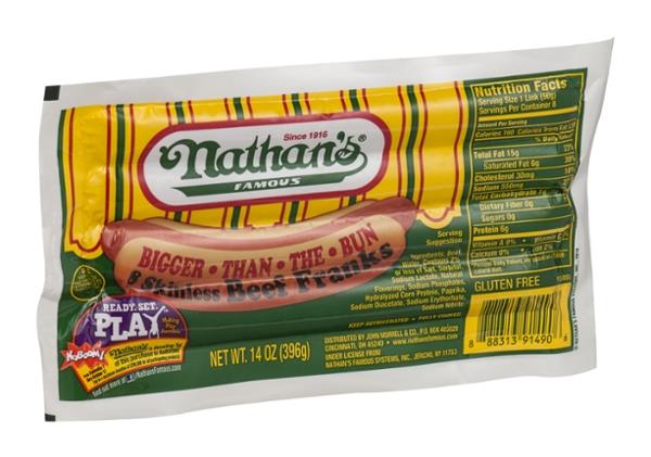 Nathan's Famous Bun-Length Skinless Beef Franks | Hy-Vee ...